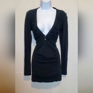 💚5/$25 Element Black Long Sleeve Low Cut Ruched Bodycon Mini Dress Small